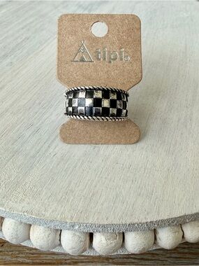 Tipi Black & Silvertone Checkmate Ring